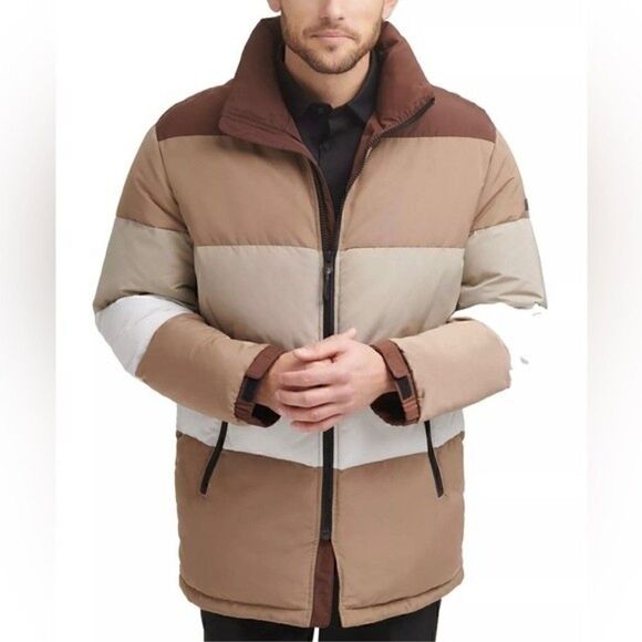 New DKNY Men's New Quilted Walking Coat combo brown/Tan XL jacket - Picture 1 of 16